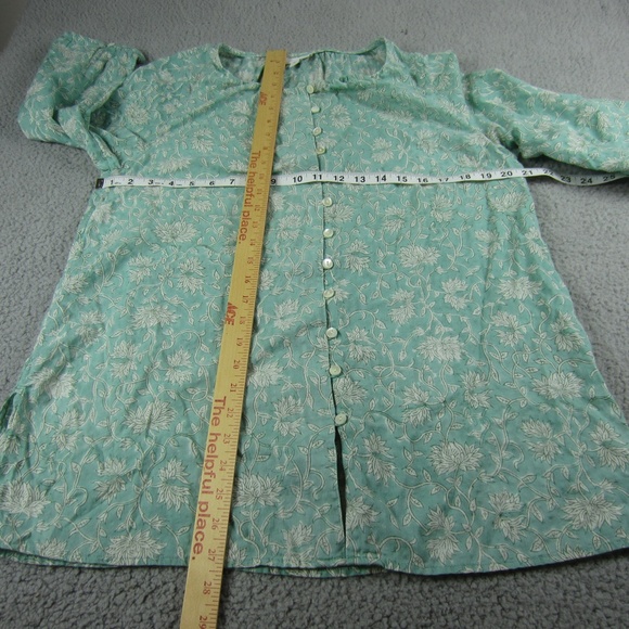 Pure Jill Tops size M Green Floral Button front 3/4 sleeves Casual Comfy relax - Picture 11 of 15